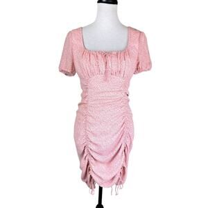 Native Daughters Red Pink Micro Floral Print Babydoll Ruched Dainty Mini Dress